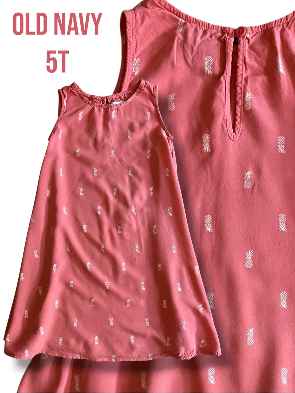Old Navy Pineapple Dress Girls Size 5T Pink Sleeveless Summer Dress